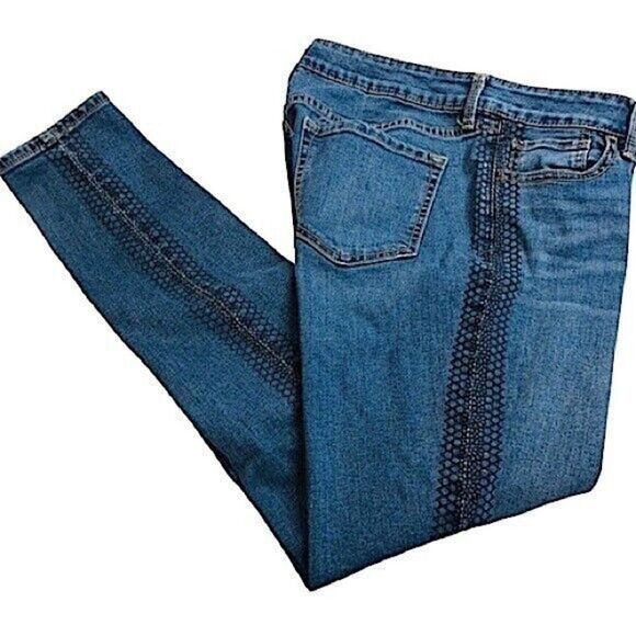 Old Navy Women Size 8 Jeans Straight Rock Star Embroidered Side Stitch Whiskered - Picture 1 of 8